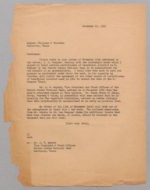 [Letter from Isaac H. Kempner to Williams & Thornton, November 25, 1947]