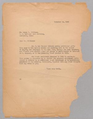 [Letter from Ray I. Mehan to Bryan F. Williams, November 14, 1936]