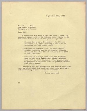 [Letter from D. W. Kempner to W. L. Gatz, September 29, 1950]