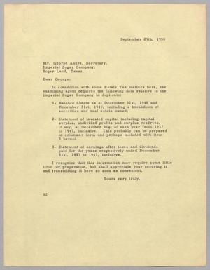 [Letter from D. W. Kempner to George Andre, September 29, 1950]