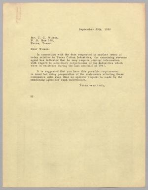 [Letter from D. W. Kempner to J. C. Wilson, September 29, 1950]