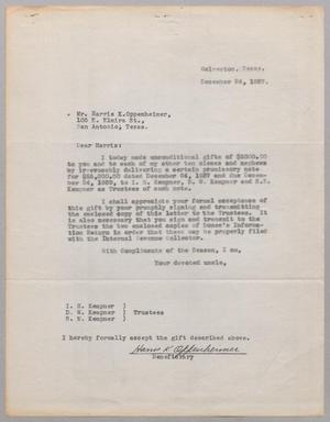 [Letter from R. Lee Kempner to Harris K. Oppenheimer, December 24, 1937]