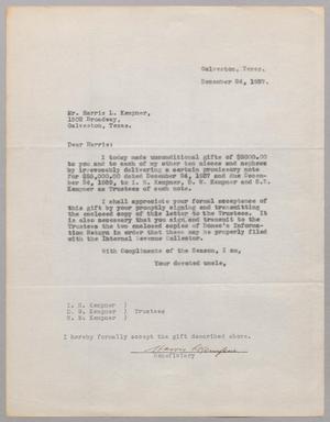 [Letter from R. Lee Kempner to Harris L. Kempner, December 24, 1937]