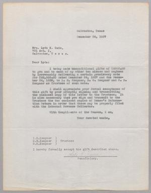 [Letter from R. Lee Kempner to Lyda K. Quin, December 24, 1937]