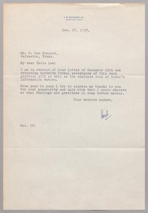 [Letter from I. H. Kempner, Jr. to R. Lee Kempner, December 27, 1937]