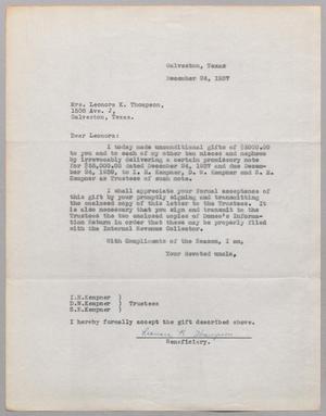 [Letter from R. Lee Kempner to Leonora K. Thompson, December 24, 1937]