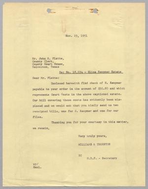 [Letter from Williams & Thornton to John R. Platte, November 23, 1951]