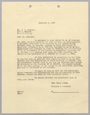 [Letter from Bryan F. Williams to Isaac H. Kempner, December 4, 1947]
