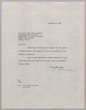 [Letter from Ray I. Mehan to Cecil Bird, November 18, 1947]