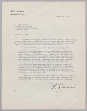 [Letter from R. I. Mehan to Bryan F. Williams, November 6, 1947]