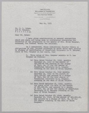 [Letter from Bryan F. Williams to R. I. Mehan, May 24, 1951]