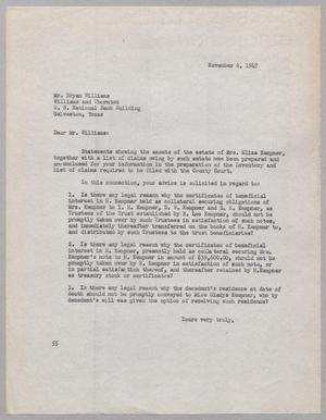 [Letter from Ray, I. Mehan to Bryan F. Williams, November 6, 1947]