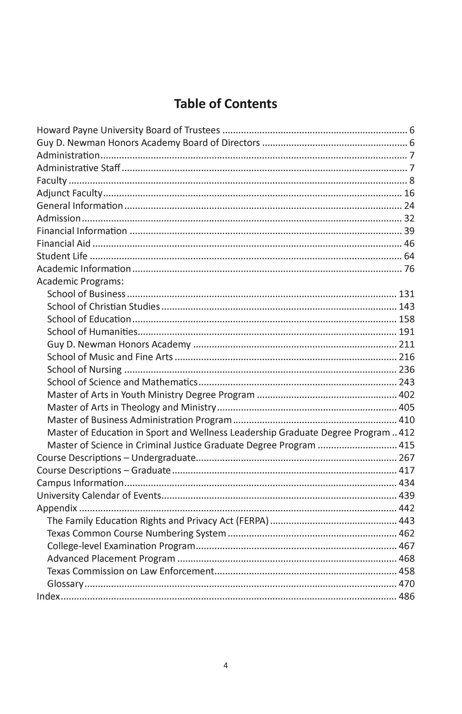Catalog of Howard Payne University, 2018-2019
                                                
                                                    4
                                                