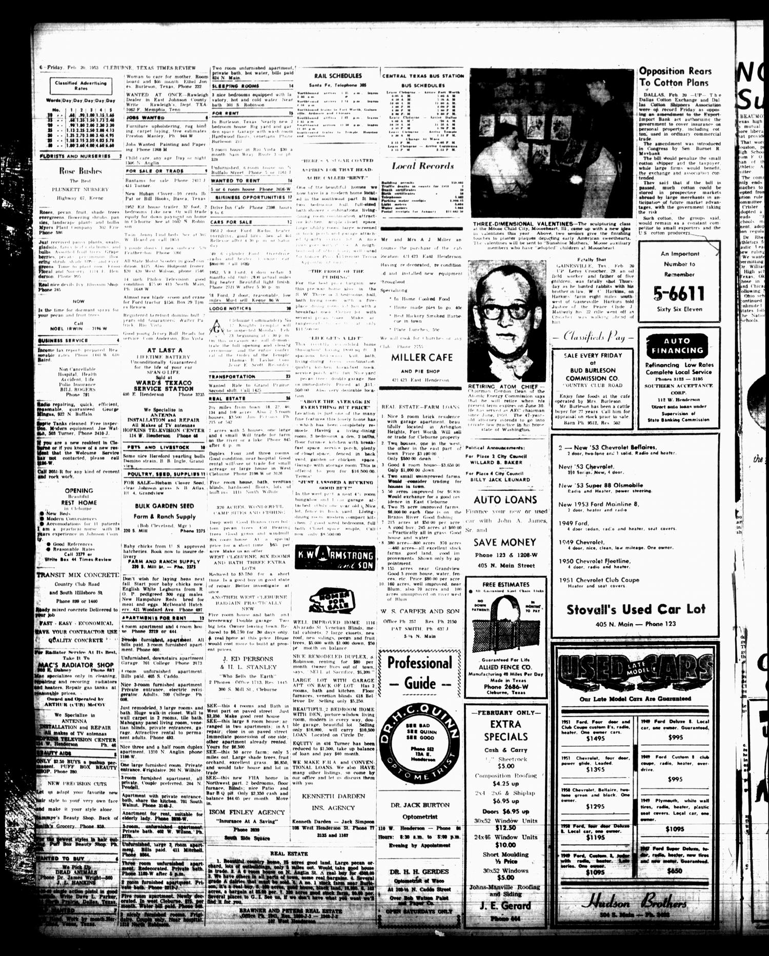 Cleburne Times-Review (Cleburne, Tex.), Vol. [48], No. 85, Ed. 1 Friday, February 20, 1953
                                                
                                                    [Sequence #]: 6 of 8
                                                