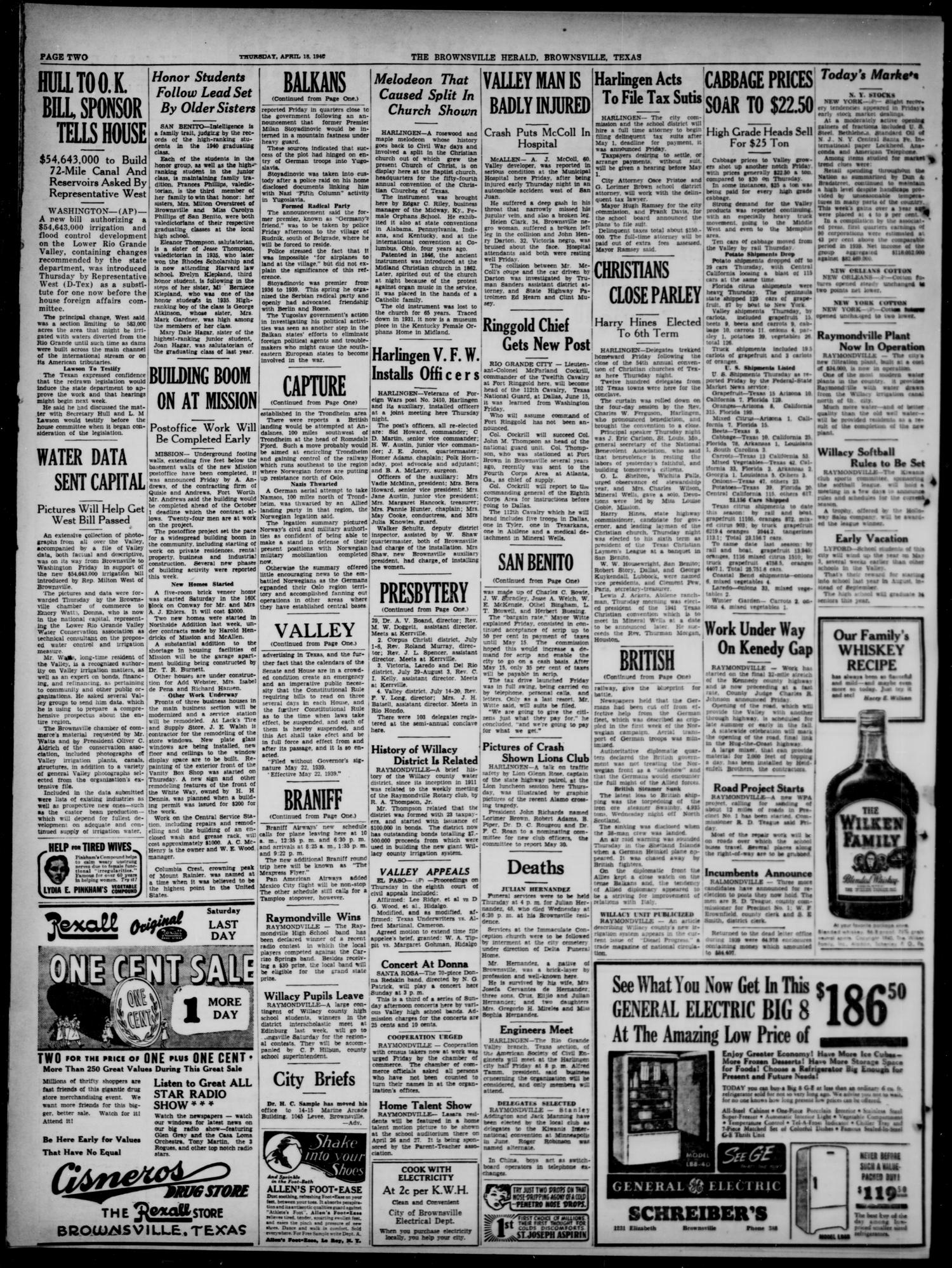 The Brownsville Herald (Brownsville, Tex.), Vol. 48, No. 258, Ed. 1 Friday, April 19, 1940
                                                
                                                    [Sequence #]: 2 of 8
                                                