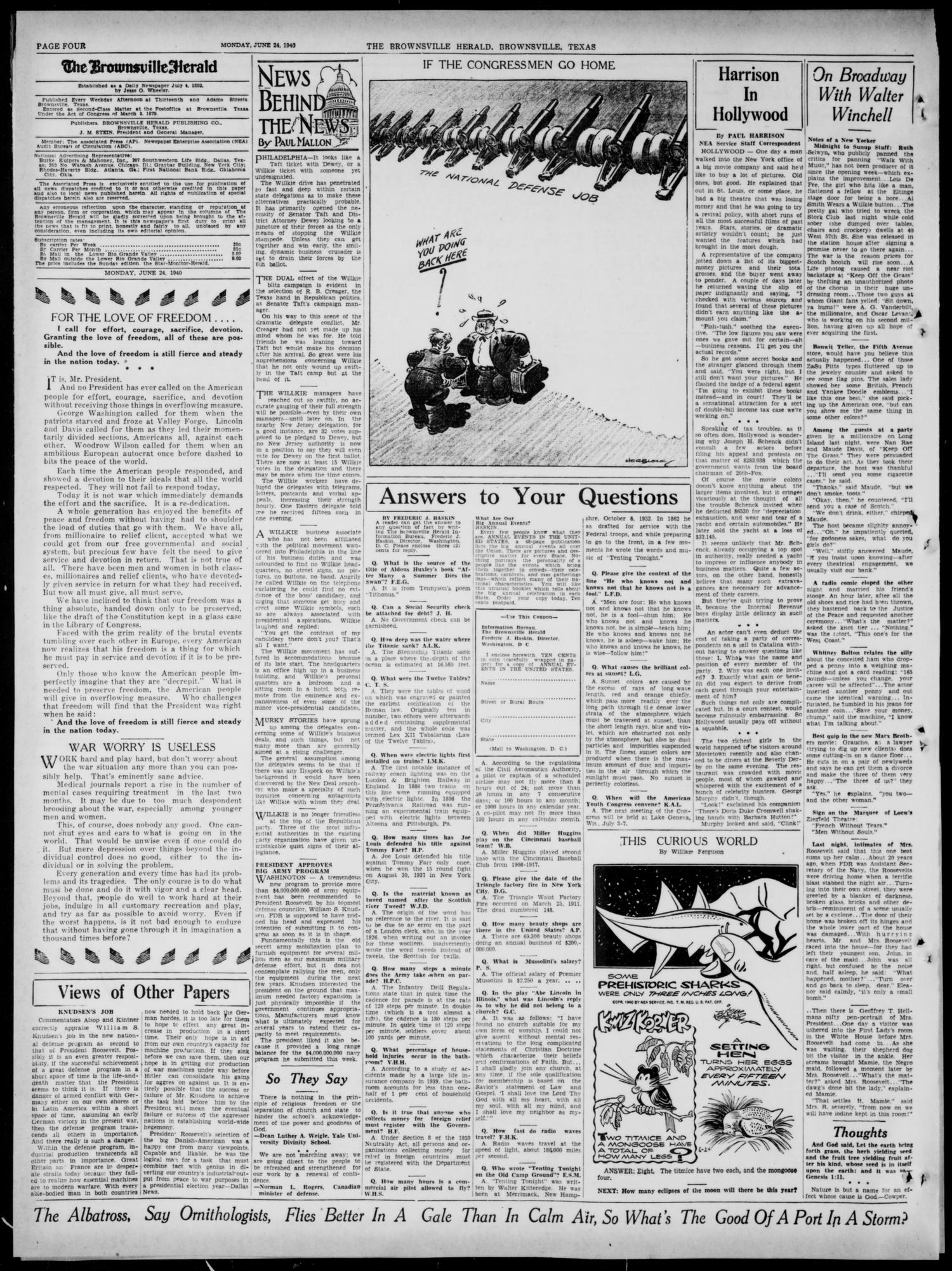 The Brownsville Herald (Brownsville, Tex.), Vol. 48, No. 324, Ed. 1 Monday, June 24, 1940
                                                
                                                    [Sequence #]: 4 of 8
                                                