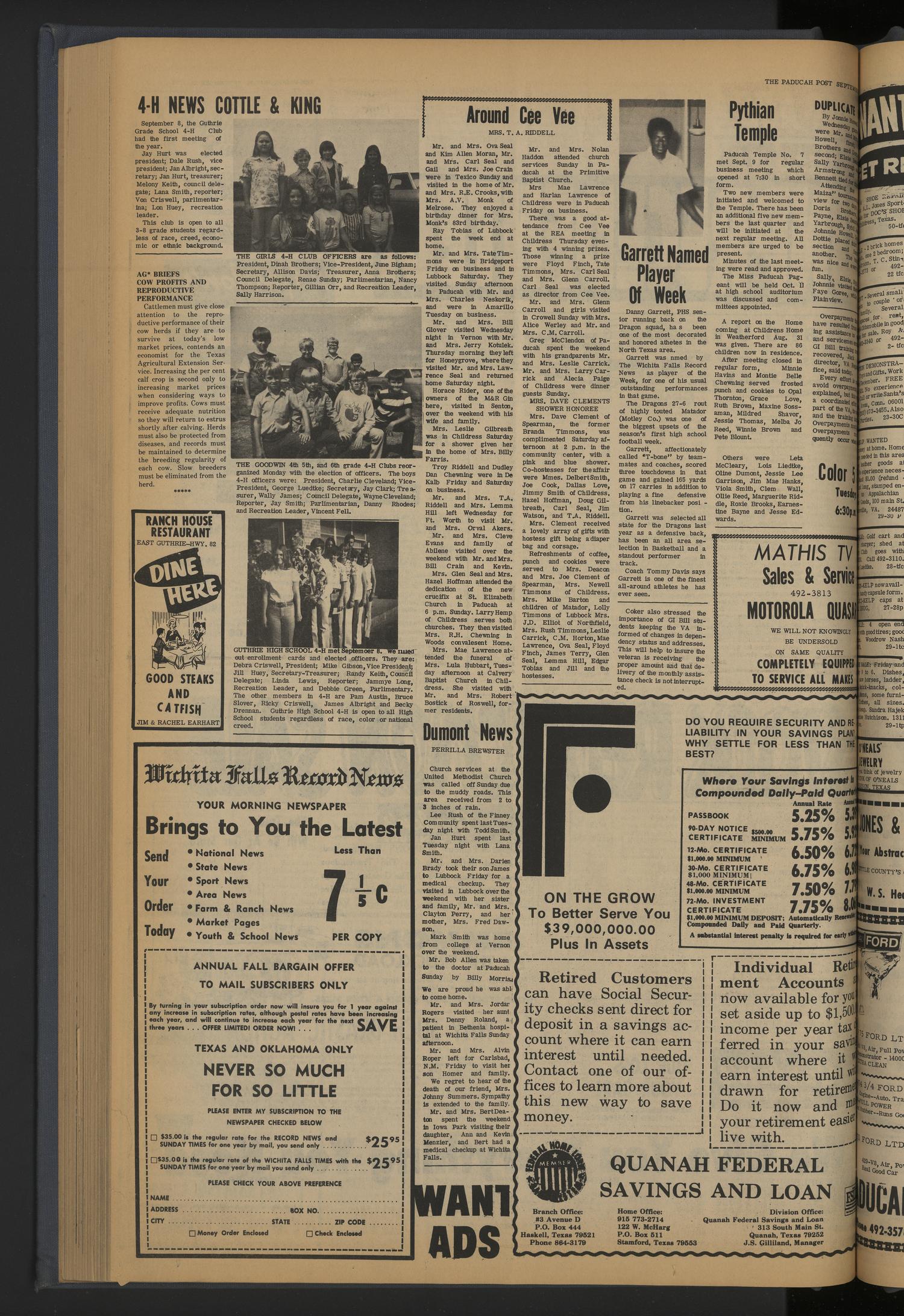 The Paducah Post (Paducah, Tex.), Vol. [69], No. 29, Ed. 1 Thursday, September 18, 1975
                                                
                                                    [Sequence #]: 8 of 10
                                                