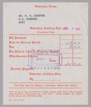 [Monthly Bill for Galveston Artillery Club: January 1952]