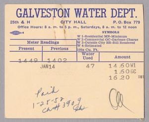 [Water BIll from Galveston Water Department, January 14, 1952]