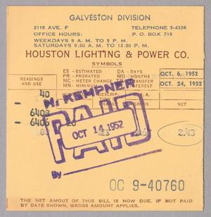 [Houston Lighting & Power Co. Monthly Statement: October 1952]