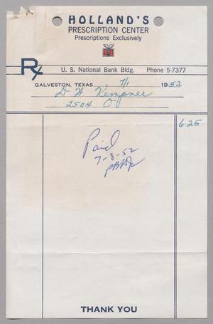 [Monthly Bill for Prescriptions: July 1952]