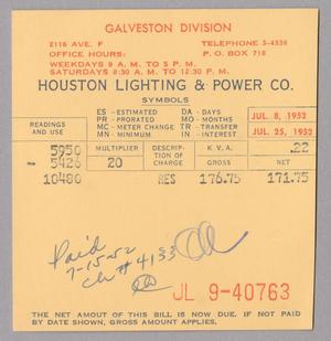 [Utility Bill from Houston Lighting & Power Company, July 1952]