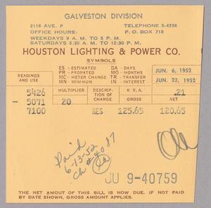 [Houston Lighting & Power Co. Monthly Statement: June 1952]