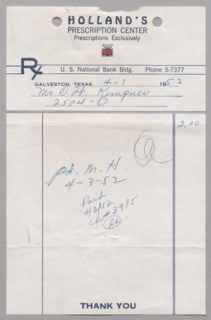 [Monthly Bill for Prescriptions: April 1952]