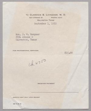 [Invoice for Professional Services, September 1952]