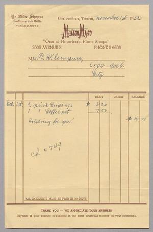 [Invoice for Cups and Coffee Pot, November 1952]