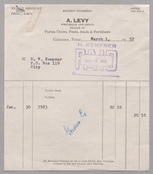 [Invoice for Balance Due to A. Levy, March 1952]