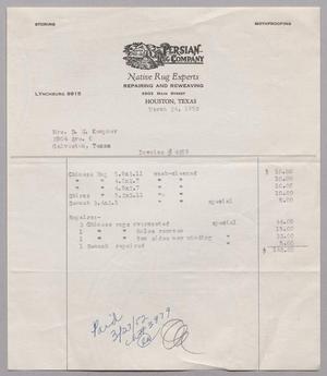 [Invoice for Balance Due to Persian Rug Company, March 1952]
