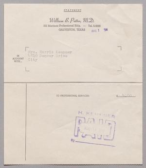 [Account Statement for William B. Potter, M.D., August 1, 1954]