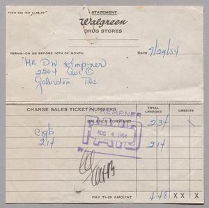 [Account Statement for Walgreen Drug Stores, July 29, 1954]