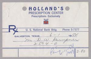 [Receipt for Payment Made to Holland's Prescription Center]