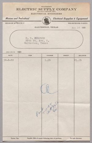 [Invoice for Balance Due to Electric Supply Company, December 1953]