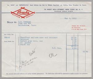[Invoice for Items Purchased From Brooks Uniform Company, May 1955]