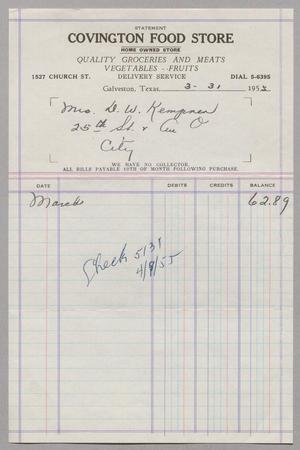 [Invoice for Balance for March, March 1955]
