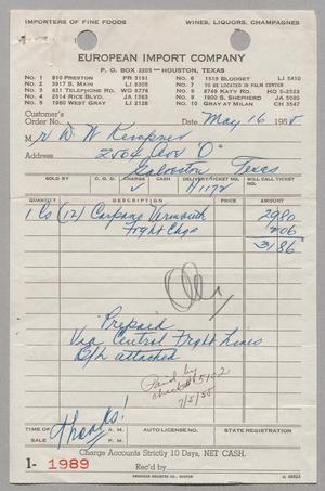 [Invoice for Carpano Vermouth and Shipping Charges, May 16, 1955]