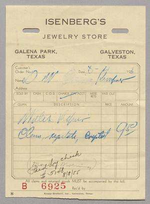 [Invoice for Balance Due to Isenberg's Jewelry Store, August 1955]
