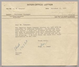 [Inter-Office Letter from Thos. L. James to D. W. Kempner, December 15, 1954]