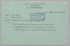 [Message from John M. Hogan to Fannie Kempner Adoue, December 12, 1946]