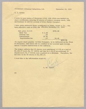 [Letter from Arthur M. Alpert to Ray I. Mehan, November 25, 1959]