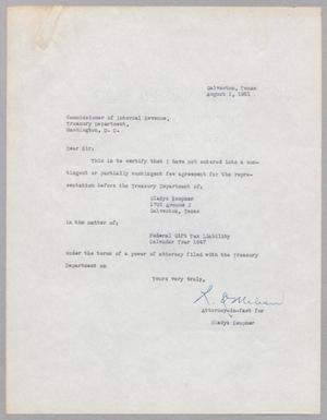[Letter from Gladys Kempner to Commissioner of Internal Revenue, August 1, 1961]
