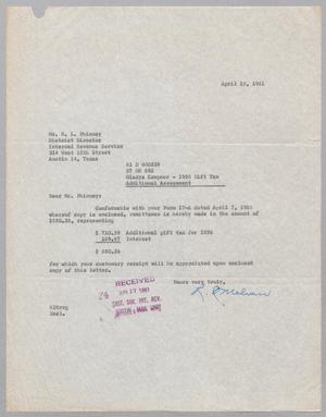 [Letter from Ray I. Mehan to R. L. Phinney, April 15, 1961]