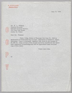 [Letter from Ray I Mehan to R. L. Phinney, June 13, 1958]