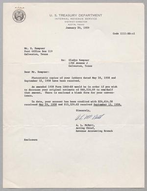 [Letter from A. L. McNatt to H. Kempner, January 20, 1959]