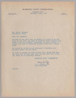 [Letter from Seabrook Yacht Corporation to Mr. Harris Kempner, December 26, 1944]