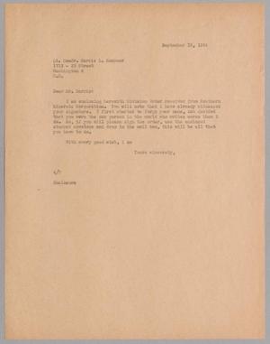 [Letter from A. H. Blackshear, Jr. to Lt. Comdr. Harris L. Kempner, September 15, 1944]