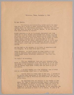 [Letter from Isaac H. Kempner to Harris L. Kempner, September 1, 1944]